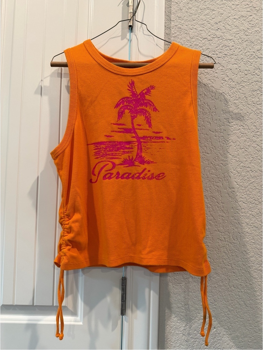 No Boundaries Orange Sleeveless Tank Top with Paradise Print, XL (16-18)